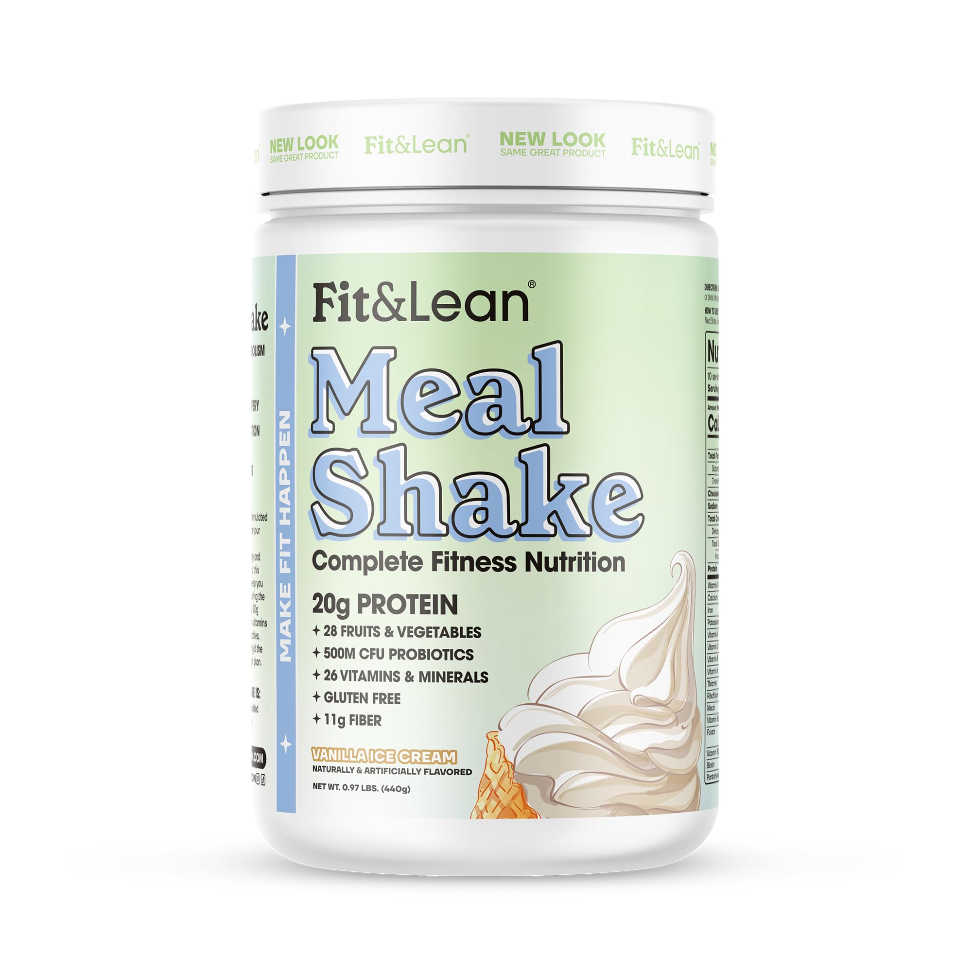 Fit & Lean Meal Shake, Fat Burning Meal Replacement, Protein, Fiber, Probiotics, Vanilla, 1lb, 10 Servings Per Container