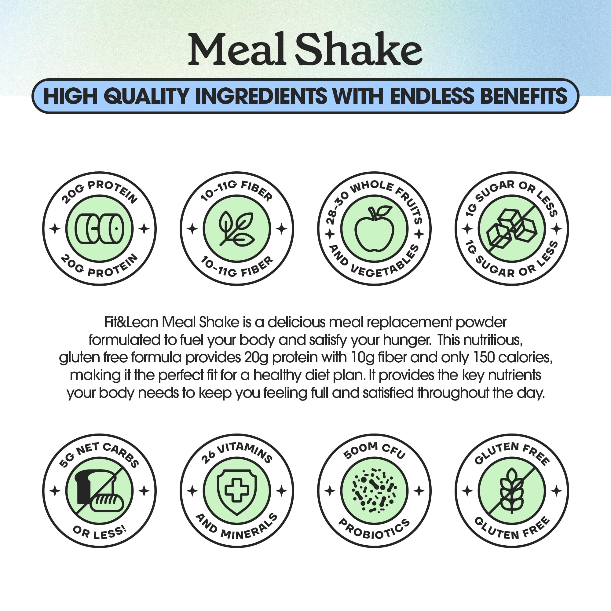 Fit & Lean Meal Shake, Fat Burning Meal Replacement, Protein, Fiber, Probiotics, Vanilla, 1lb, 10 Servings Per Container