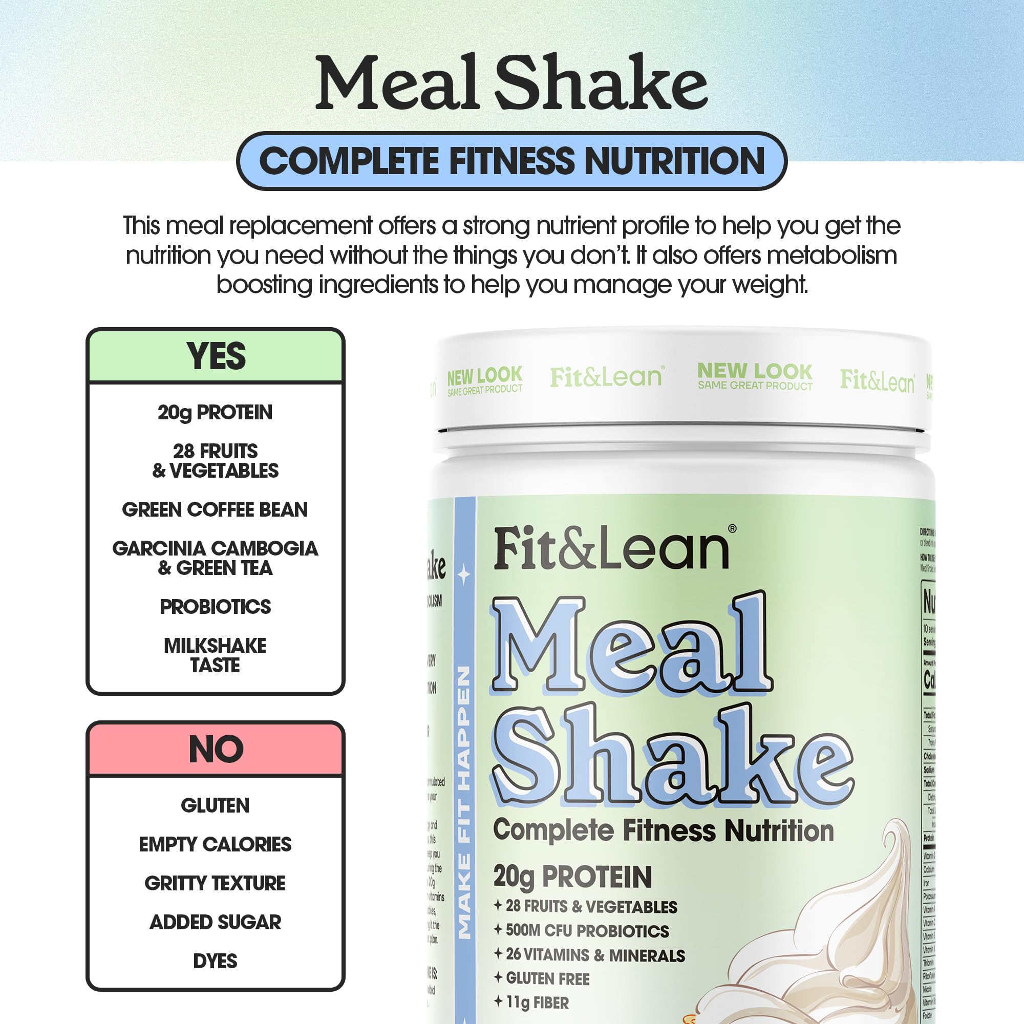 Fit & Lean Meal Shake, Fat Burning Meal Replacement, Protein, Fiber, Probiotics, Vanilla, 1lb, 10 Servings Per Container