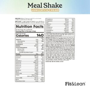 Fit & Lean Meal Shake, Fat Burning Meal Replacement, Protein, Fiber, Probiotics, Vanilla, 1lb, 10 Servings Per Container