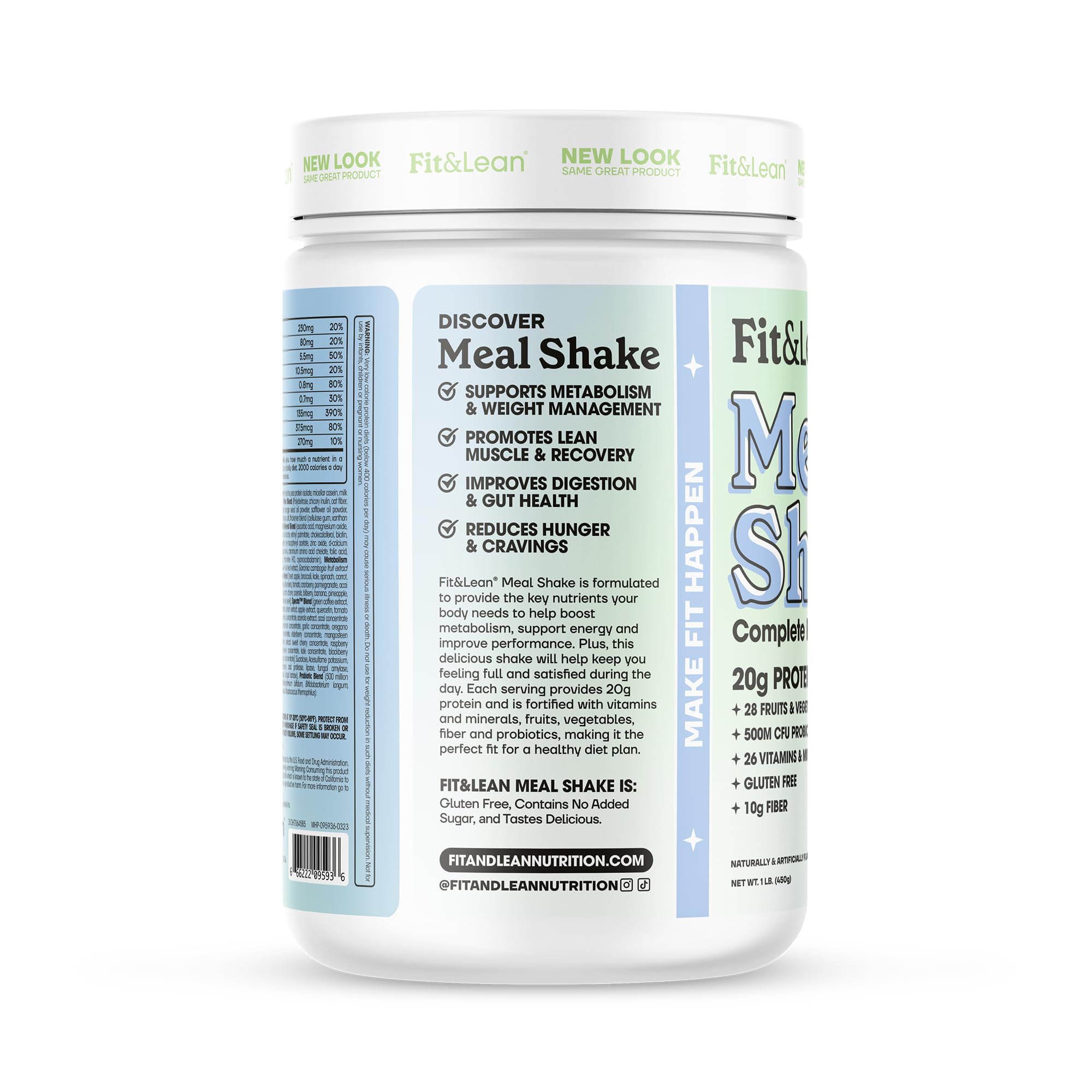 Fit & Lean Meal Shake, Fat Burning Meal Replacement, Protein, Fiber, Probiotics, Vanilla, 1lb, 10 Servings Per Container