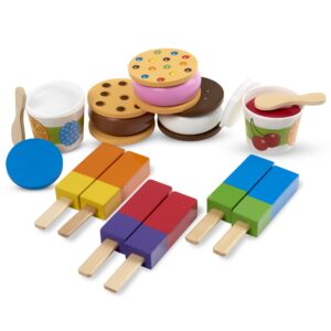 Melissa & Doug Wooden Frozen Treats Ice Cream Play Set (24 pcs) - Play Food and Accessories Food Toys for Toddlers and Kids 3+