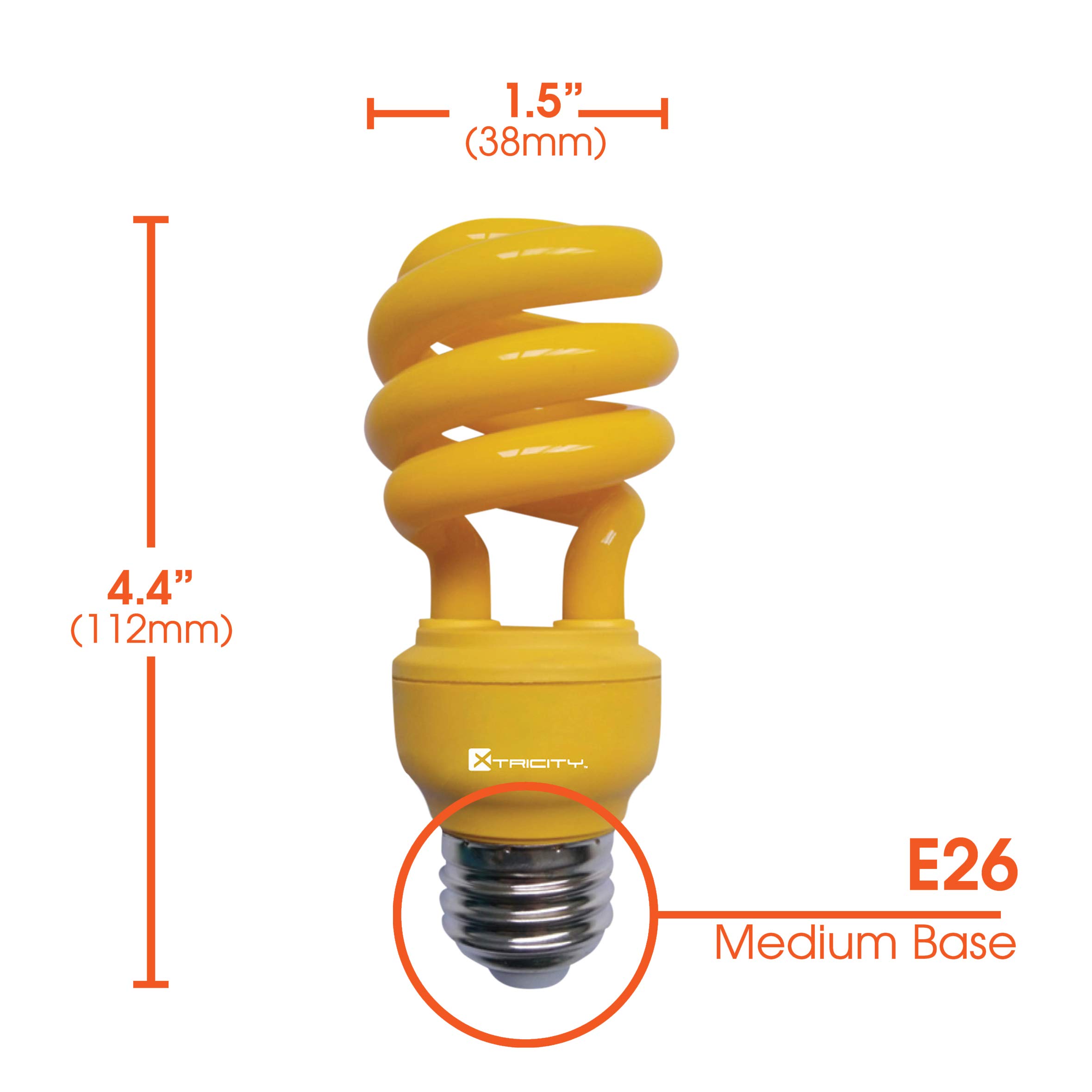 Xtricity 13-Watt Cfl light bulbs yellow T2 CFL Color Spiral Bug Light (60 Watt Incandescent Equivalent) E26 Medium Base - Energy Saver Yellow light bulb (Pack of 2)