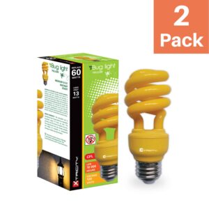 Xtricity 13-Watt Cfl light bulbs yellow T2 CFL Color Spiral Bug Light (60 Watt Incandescent Equivalent) E26 Medium Base - Energy Saver Yellow light bulb (Pack of 2)