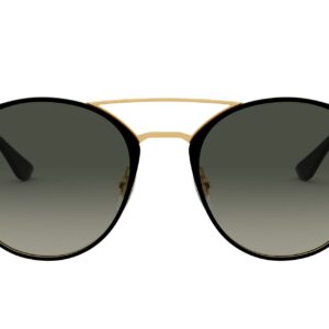 Ray-Ban RB3546 Round Sunglasses, Black On Gold/Light Grey Gradient Dark Grey, 52 mm