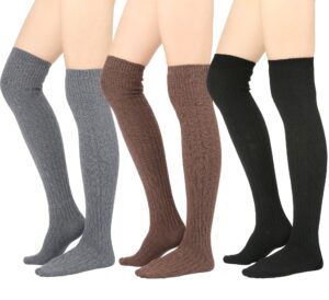 stylegaga winter cozy cable knit over the knee high boot socks (one size: xs to m, cozy cable_basic 3pair)