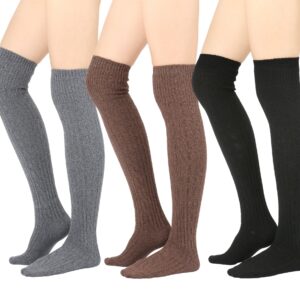 STYLEGAGA Winter Cozy Cable Knit Over The Knee High Boot Socks (One Size: XS to M, Cozy Cable_Basic 3Pair)