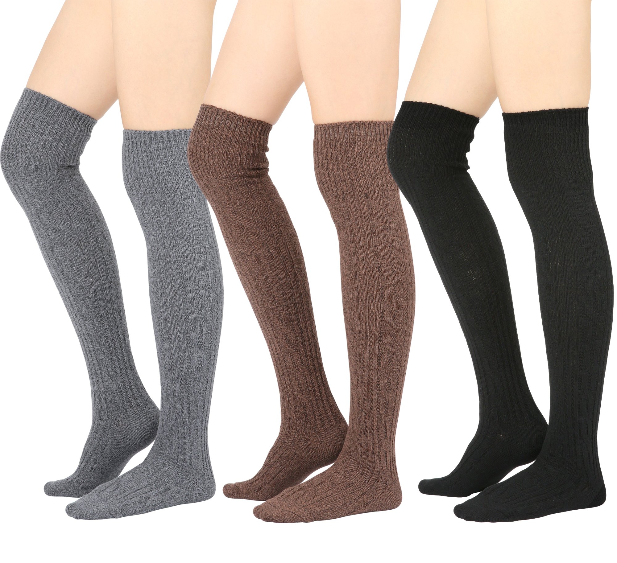 STYLEGAGA Winter Cozy Cable Knit Over The Knee High Boot Socks (One Size: XS to M, Cozy Cable_Basic 3Pair)