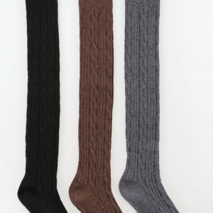 STYLEGAGA Winter Cozy Cable Knit Over The Knee High Boot Socks (One Size: XS to M, Cozy Cable_Basic 3Pair)