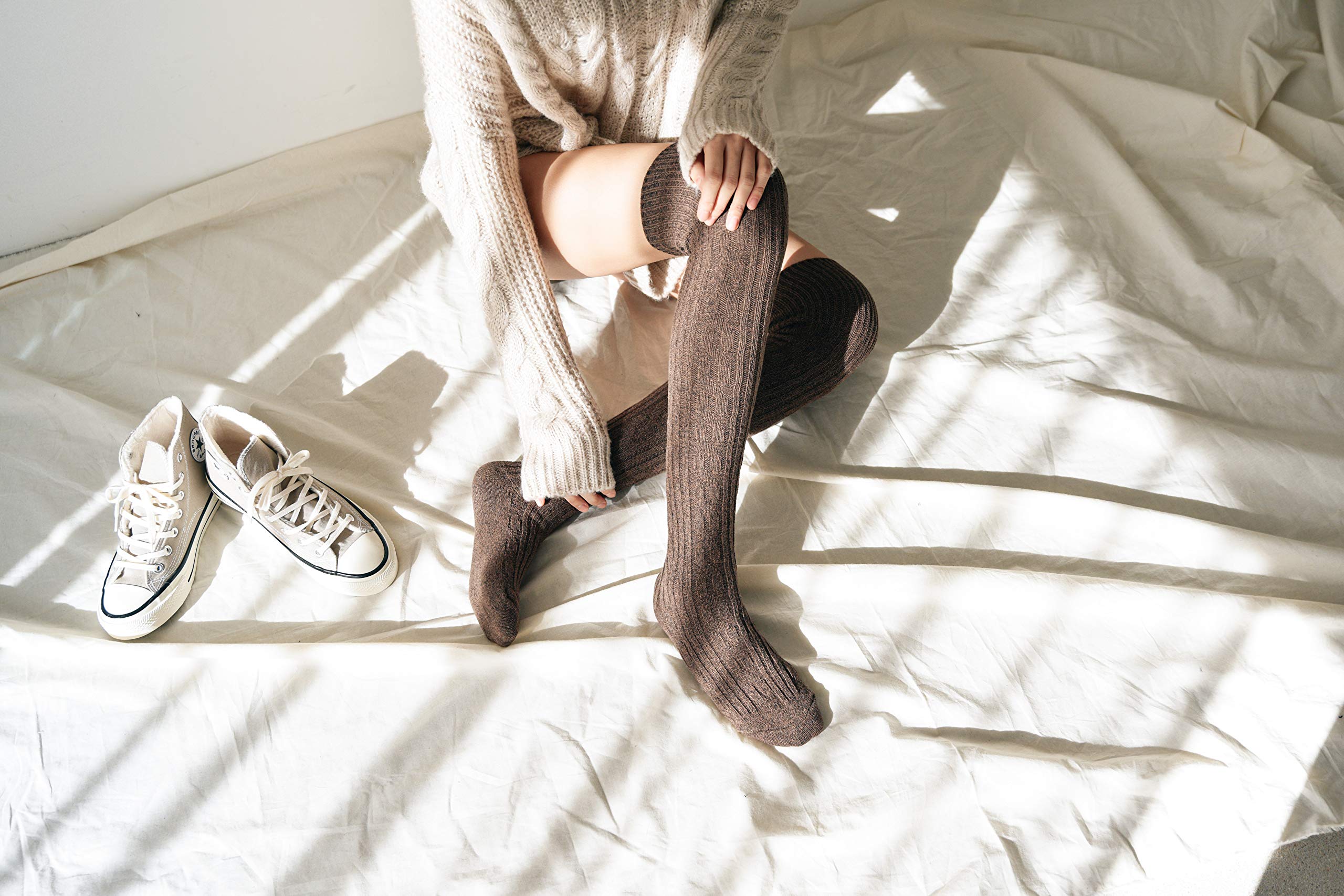 STYLEGAGA Winter Cozy Cable Knit Over The Knee High Boot Socks (One Size: XS to M, Cozy Cable_Basic 3Pair)