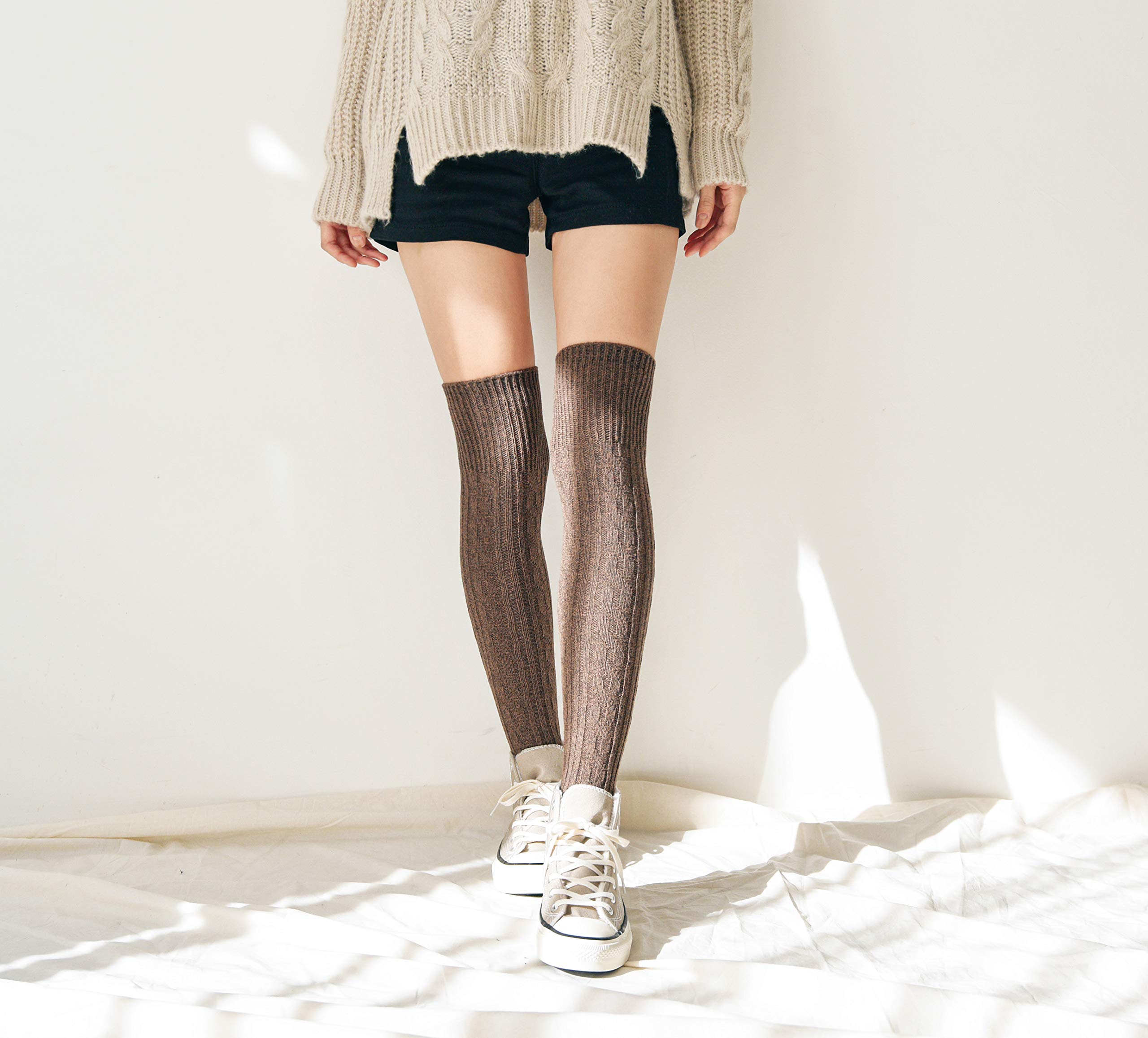 STYLEGAGA Winter Cozy Cable Knit Over The Knee High Boot Socks (One Size: XS to M, Cozy Cable_Basic 3Pair)