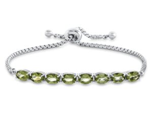 fjc finejewelers sterling silver slider chain adjustable bracelet with 8 oval peridot stones