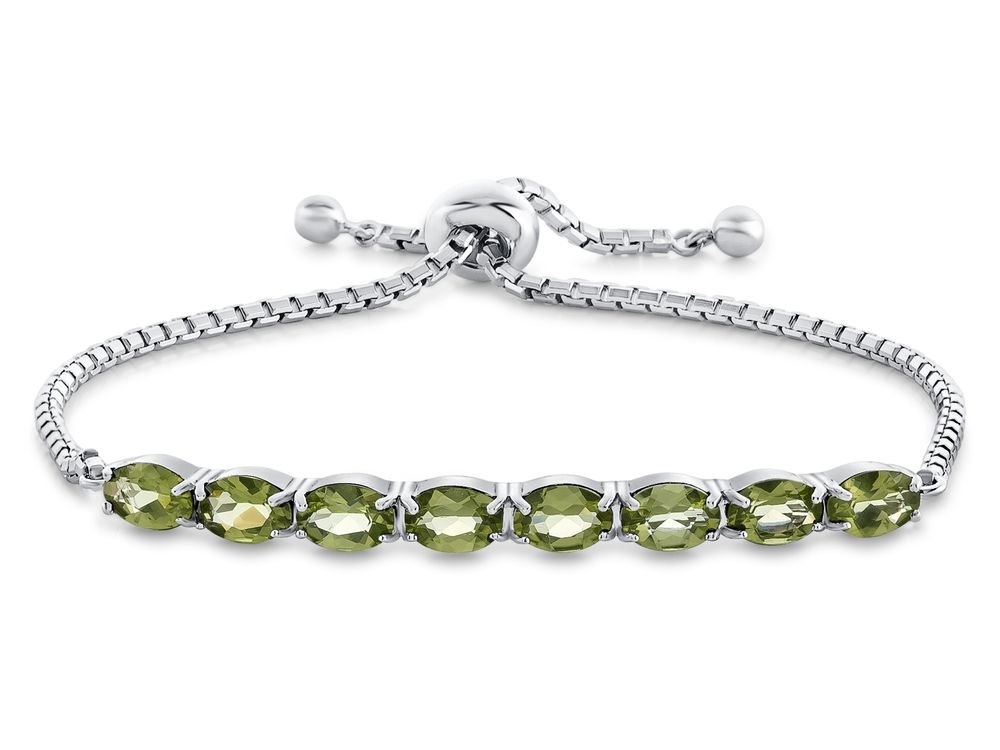 FJC Finejewelers Sterling Silver Slider Chain Adjustable Bracelet with 8 Oval Peridot Stones