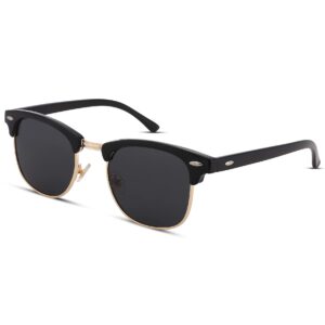 pro acme classic semi rimless polarized sunglasses with metal rivets (black/gold rimmed)