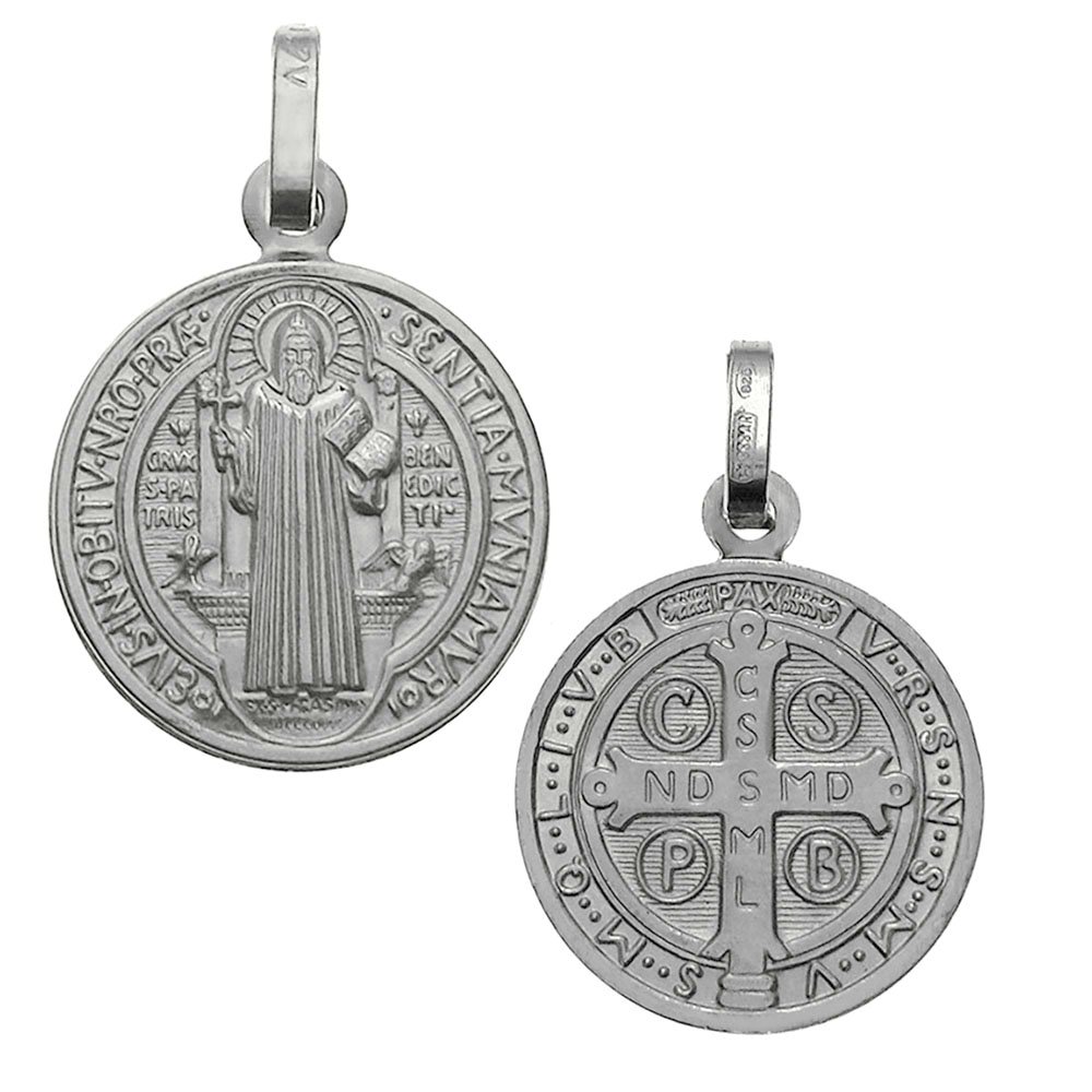 925 Sterling Silver Saint Benedict Charm Pendant Made in italy, 15mm Diameter