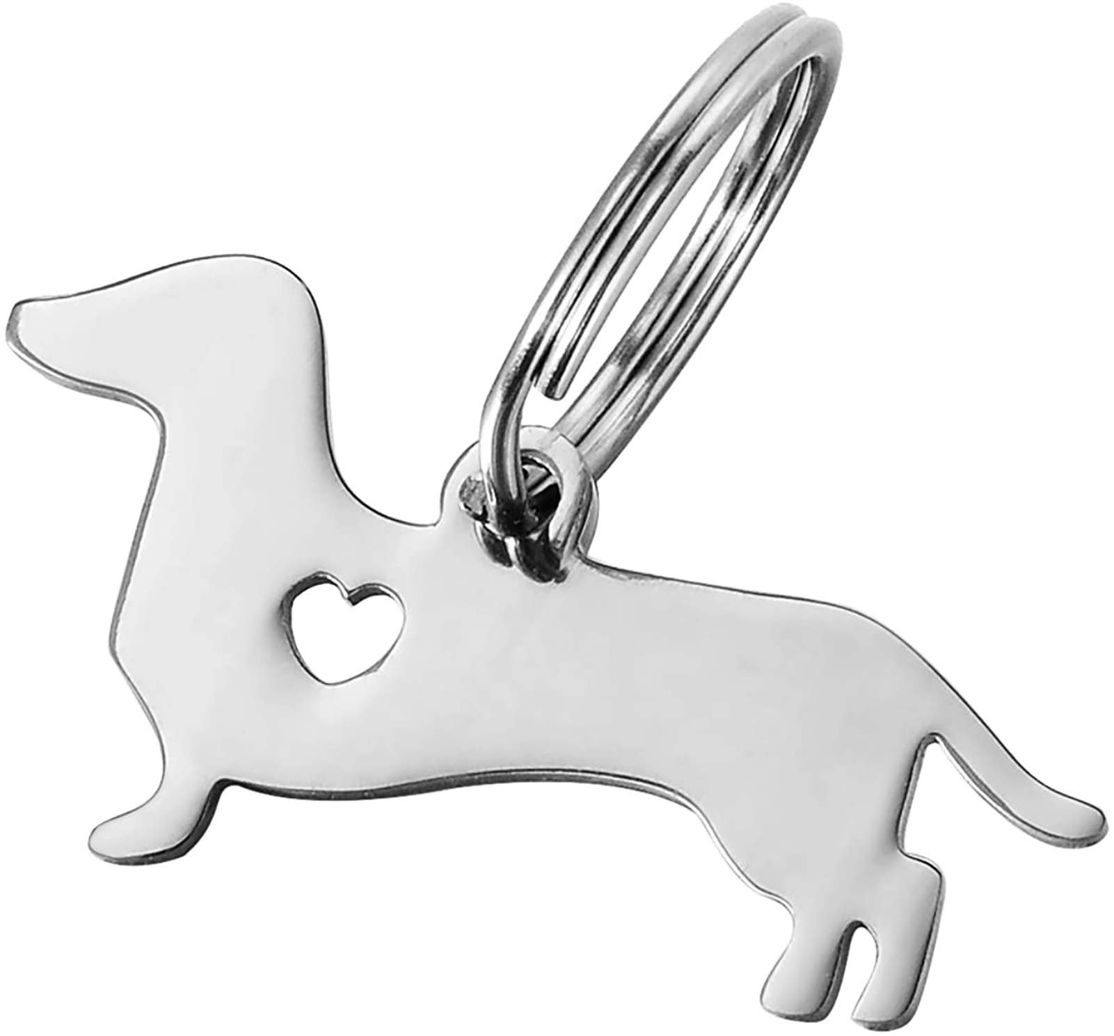 HOUSWEETY 1pc Stainless Steel Dachshund Pendant Keychains Key Rings Pets Jewelry Women Charms Gift 3x1.6cm