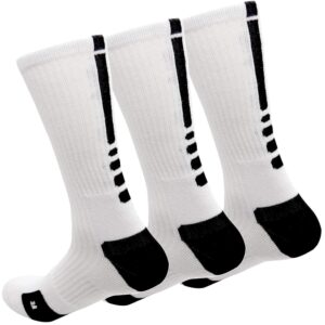 MUMUBREAL Men's Cushioned Compression Sport Socks, White, Sizes 6-13 (3pack)