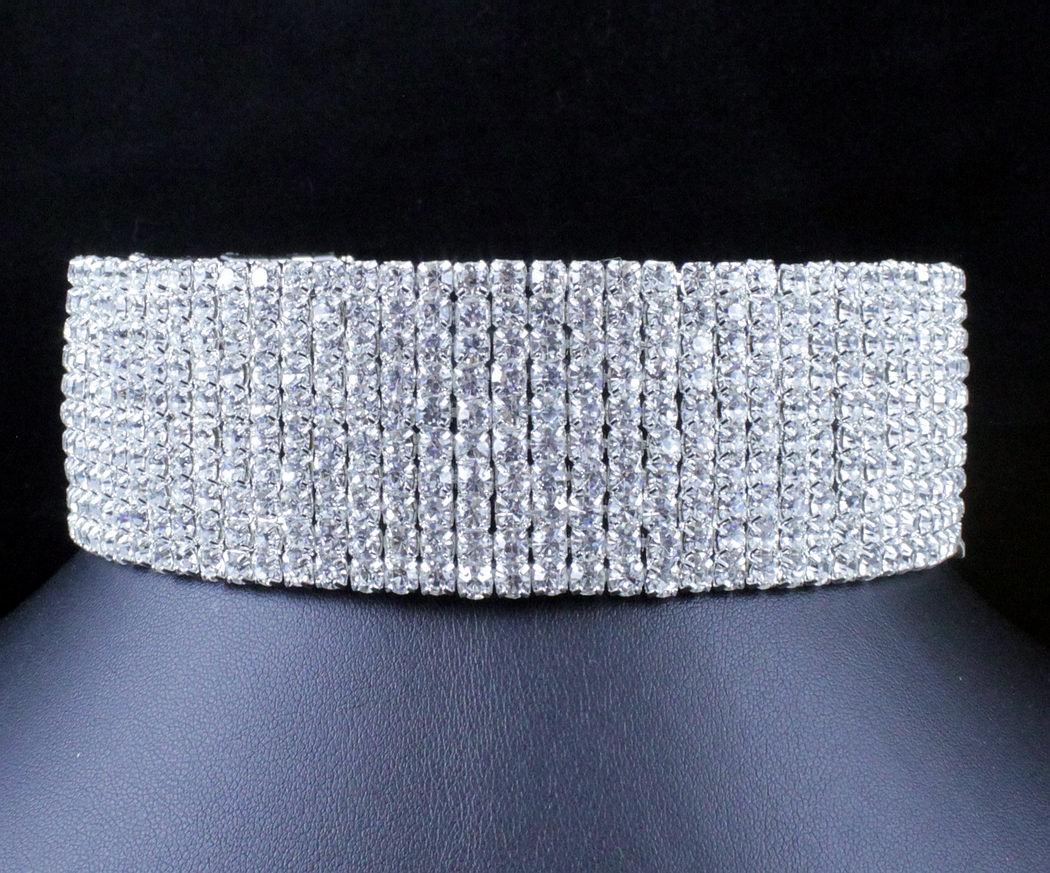 10-Row Clear Austrian Crystal Rhinestone Choker Necklace Silver Party WED N088 (10 Row Silver)