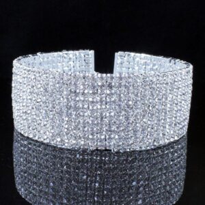 10-Row Clear Austrian Crystal Rhinestone Choker Necklace Silver Party WED N088 (10 Row Silver)