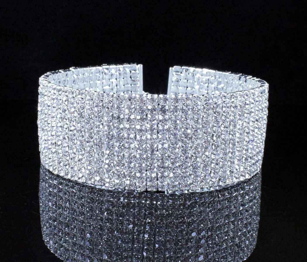 10-Row Clear Austrian Crystal Rhinestone Choker Necklace Silver Party WED N088 (10 Row Silver)