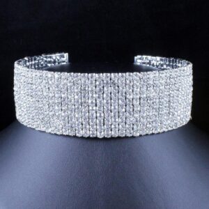 10-Row Clear Austrian Crystal Rhinestone Choker Necklace Silver Party WED N088 (10 Row Silver)