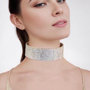 10-Row Clear Austrian Crystal Rhinestone Choker Necklace Silver Party WED N088 (10 Row Silver)