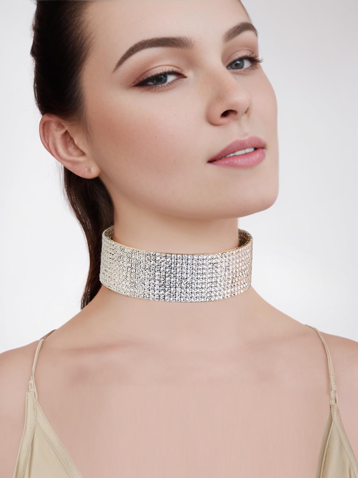 10-Row Clear Austrian Crystal Rhinestone Choker Necklace Silver Party WED N088 (10 Row Silver)