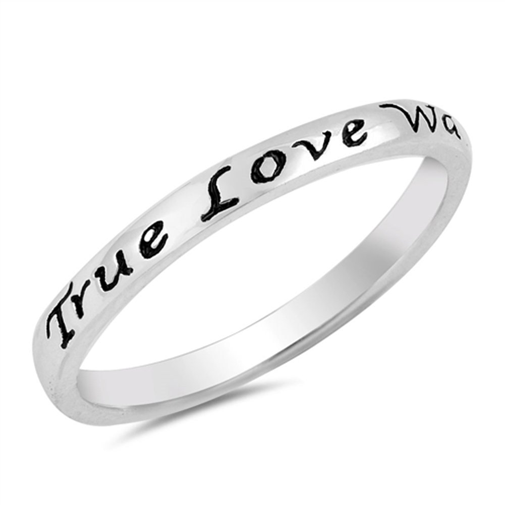 True Love Waits Heart Script Ring .925 Sterling Silver Promise Band Size 6