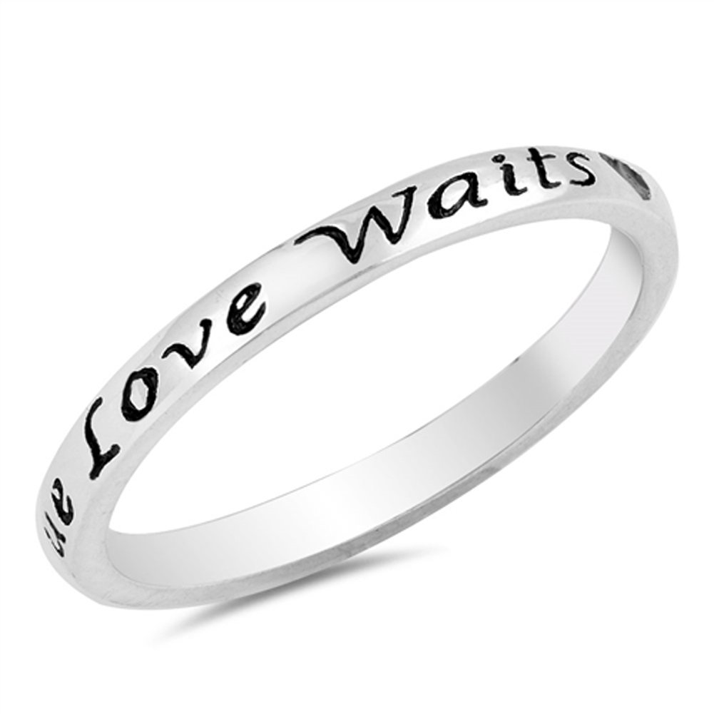 True Love Waits Heart Script Ring .925 Sterling Silver Promise Band Size 6