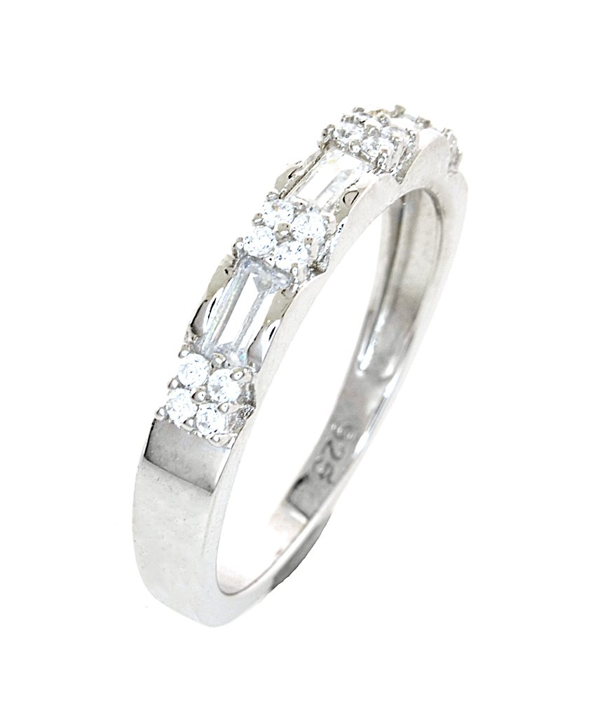 Sterling Silver Simulated Diamond Baguette and Round Maching Ring (5)