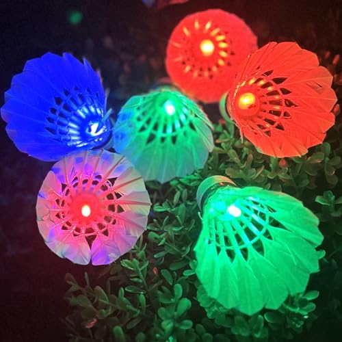 Inngree LED Badminton Birdies, LED Colourful Shuttlecock Dark Night Goose Feather Glow Birdies Lighting Outdoor Indoor Sport Activities (Colourful-6pcs)