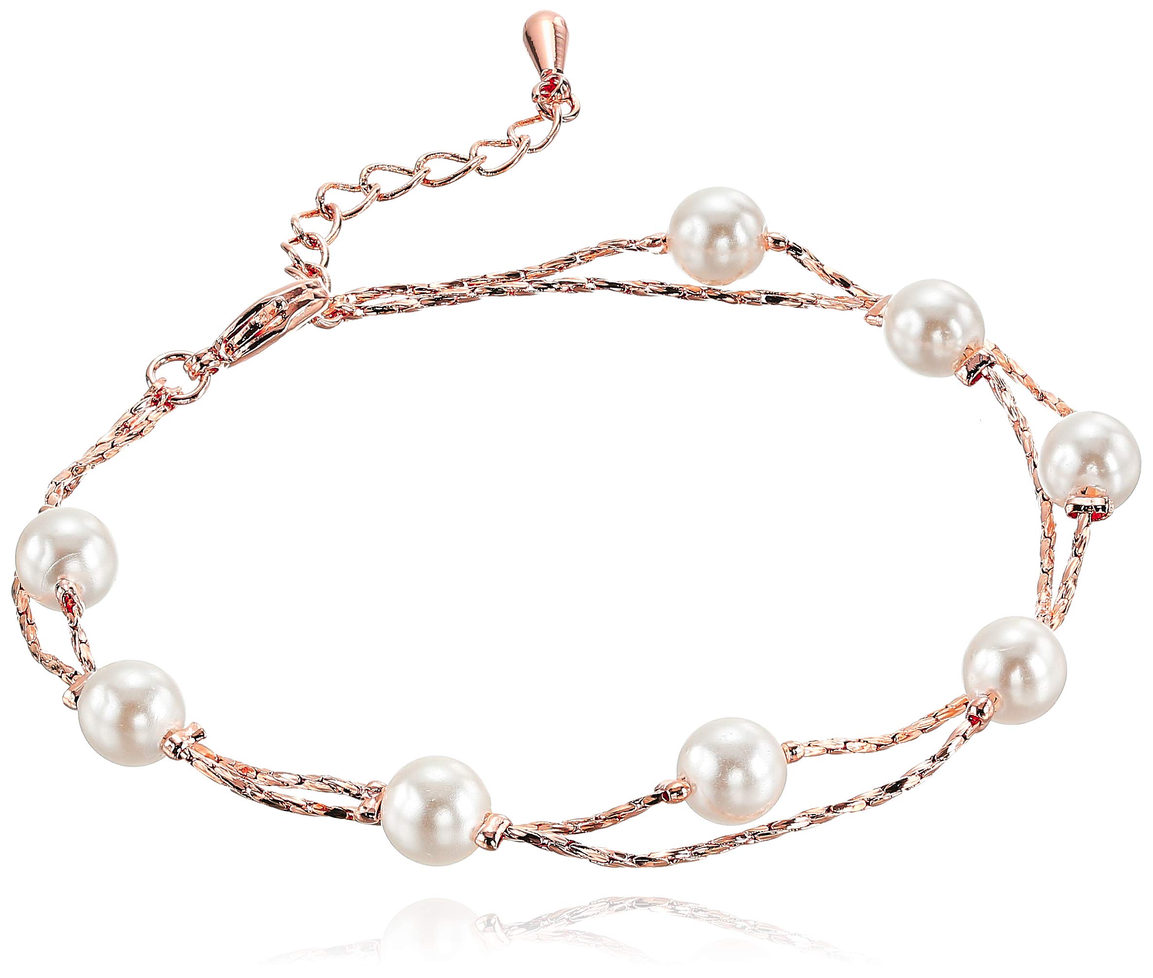 Crystalline Azuria Multi Strand Pearl Bracelet with Simulated White Pearls 18K Rose Gold Plated for Women Bracelet