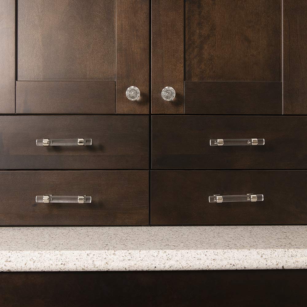 Hickory Hardware 1 Pack Solid Core Kitchen Cabinet Pulls, Luxury Cabinet Handles, Hardware for Doors & Dresser Drawers, 3 Inch Hole Center, Crysacrylic with Polished Nickel, Crystal Palace Collection