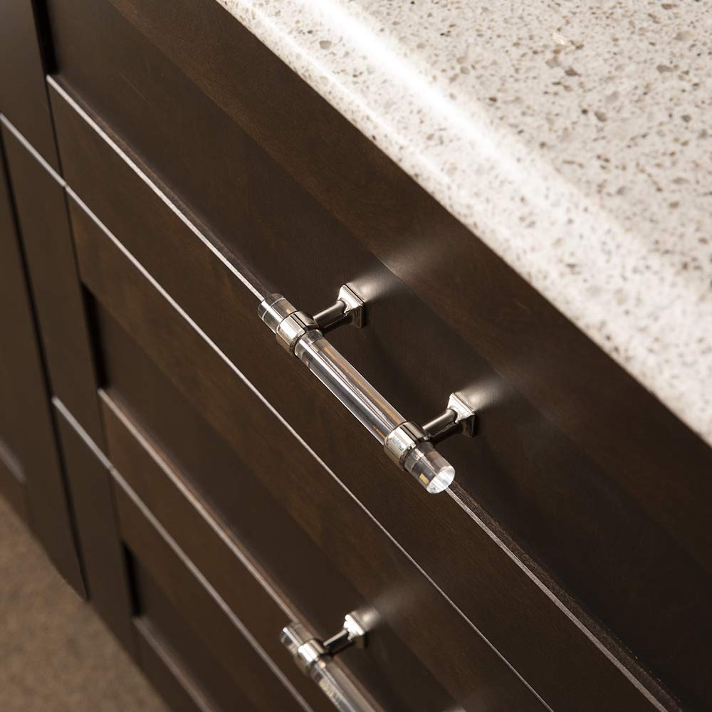 Hickory Hardware 1 Pack Solid Core Kitchen Cabinet Pulls, Luxury Cabinet Handles, Hardware for Doors & Dresser Drawers, 3 Inch Hole Center, Crysacrylic with Polished Nickel, Crystal Palace Collection