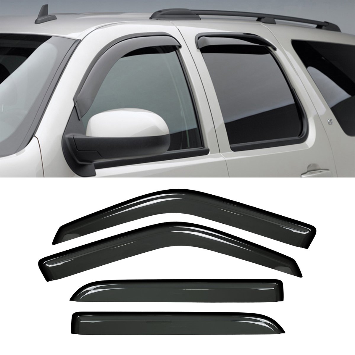 Audrfi 4pcs Window Visors Sun Rain Guard Out-Channel Style for 97-16 Ford Expedition Smoke Side Wind Deflectors Visor