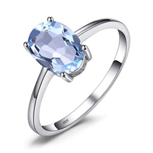 JewelryPalace Class Natural Gemstone Blue Topaz Birthstone Solitaire Engagement Rings for Women, Anniversary 14K Gold Plated 925 Sterling Silver Promise Rings for Her Size 8