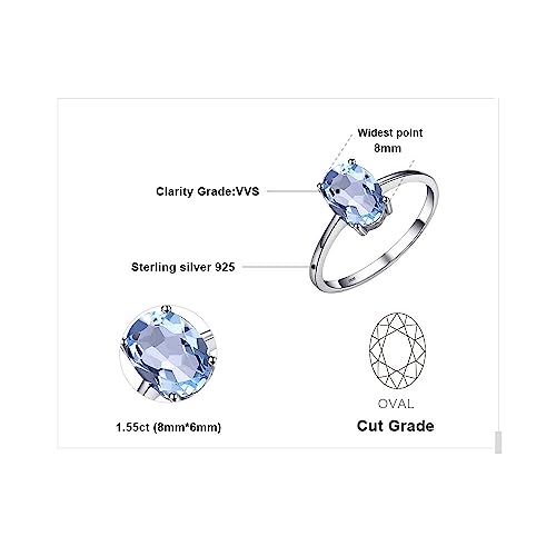 JewelryPalace Class Natural Gemstone Blue Topaz Birthstone Solitaire Engagement Rings for Women, Anniversary 14K Gold Plated 925 Sterling Silver Promise Rings for Her Size 8