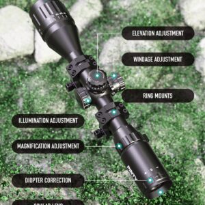 Pinty 3-9X40 Rifle Scope AO Red Green Blue Illuminated Mil Dot with Flip-Open Covers, Sunshade Tube