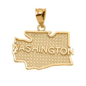 Washington US State Map Charm Pendant in 14k Yellow Gold