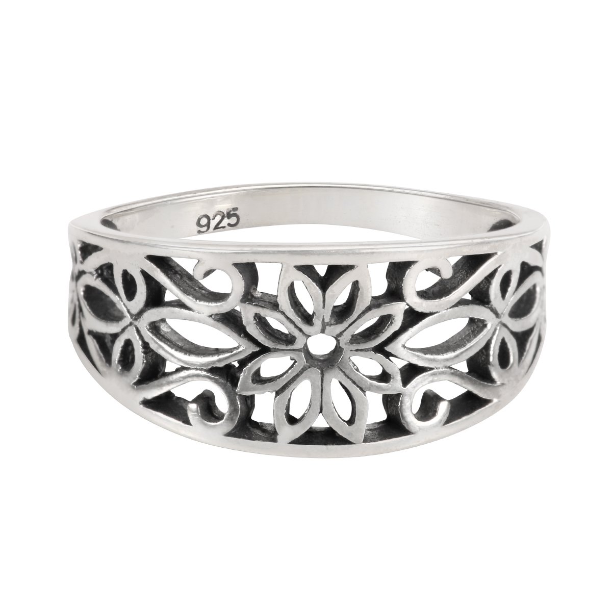 CloseoutWarehouse 925 Sterling Silver Antique Filigree Design Floral Ring Size 14