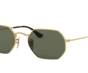 Ray-Ban RB3556N Octagonal Flat Lens Sunglasses, Gold/G-15 Green, 53 mm