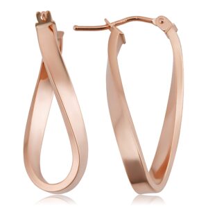 kooljewelry real 14k rose gold high polish twisted oval hoop earrings, 1.1 inches - made in italy jewelry for women