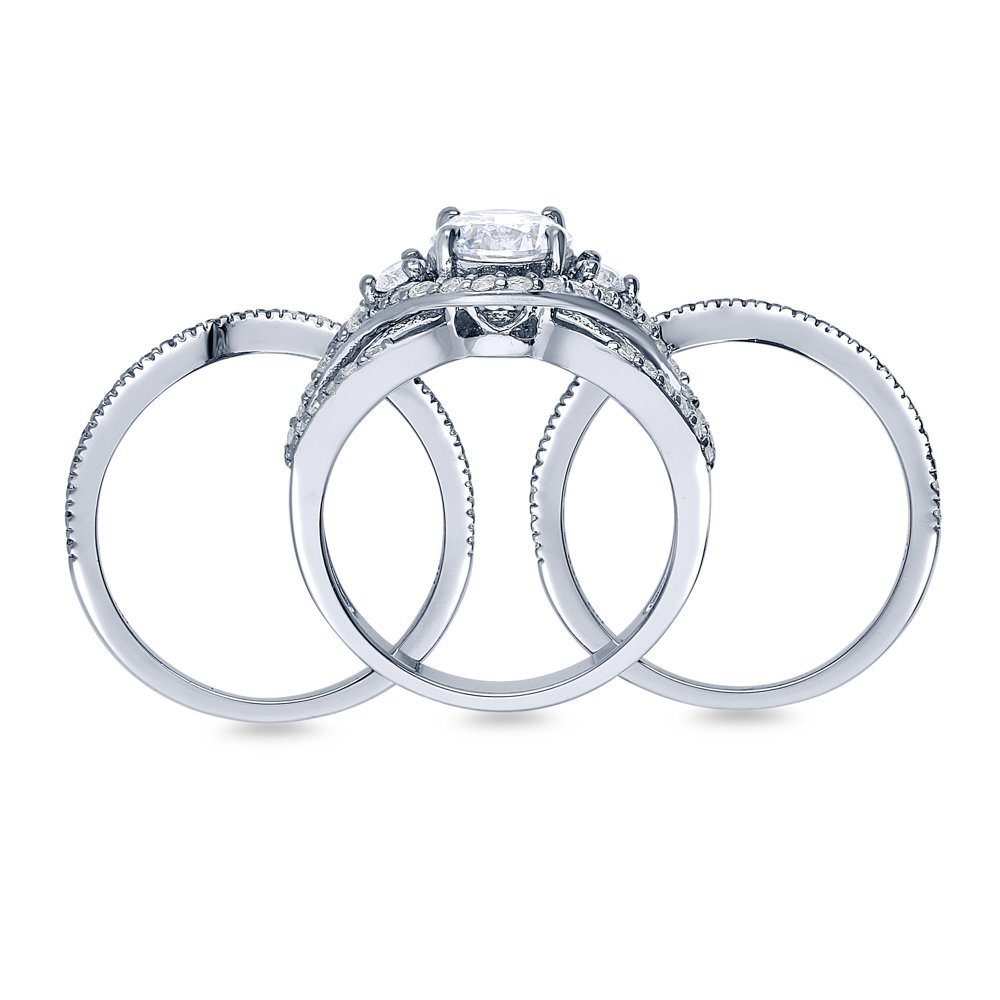 BERRICLE Sterling Silver 3-Stone Wedding Engagement Rings Round Cubic Zirconia CZ Ring Set for Women, Rhodium Plated Size 7.5