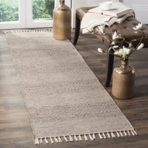 SAFAVIEH Montauk Collection Runner Rug - 2'3" x 8', Ivory & Steel Grey, Handmade Flat Weave Boho Farmhouse Cotton Tassel Fringe, Ideal for High Traffic Areas in Living Room, Bedroom (MTK330M)