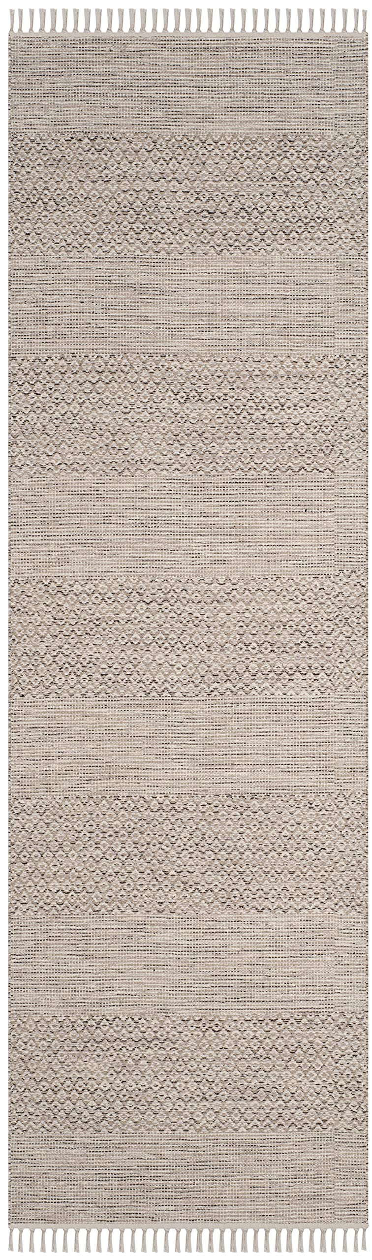 SAFAVIEH Montauk Collection Runner Rug - 2'3" x 8', Ivory & Steel Grey, Handmade Flat Weave Boho Farmhouse Cotton Tassel Fringe, Ideal for High Traffic Areas in Living Room, Bedroom (MTK330M)