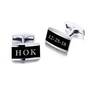 Personalized Modern Black & Silver Two Tone Stainless Steel Cufflinks Custom Engraved Free - Ships from USA