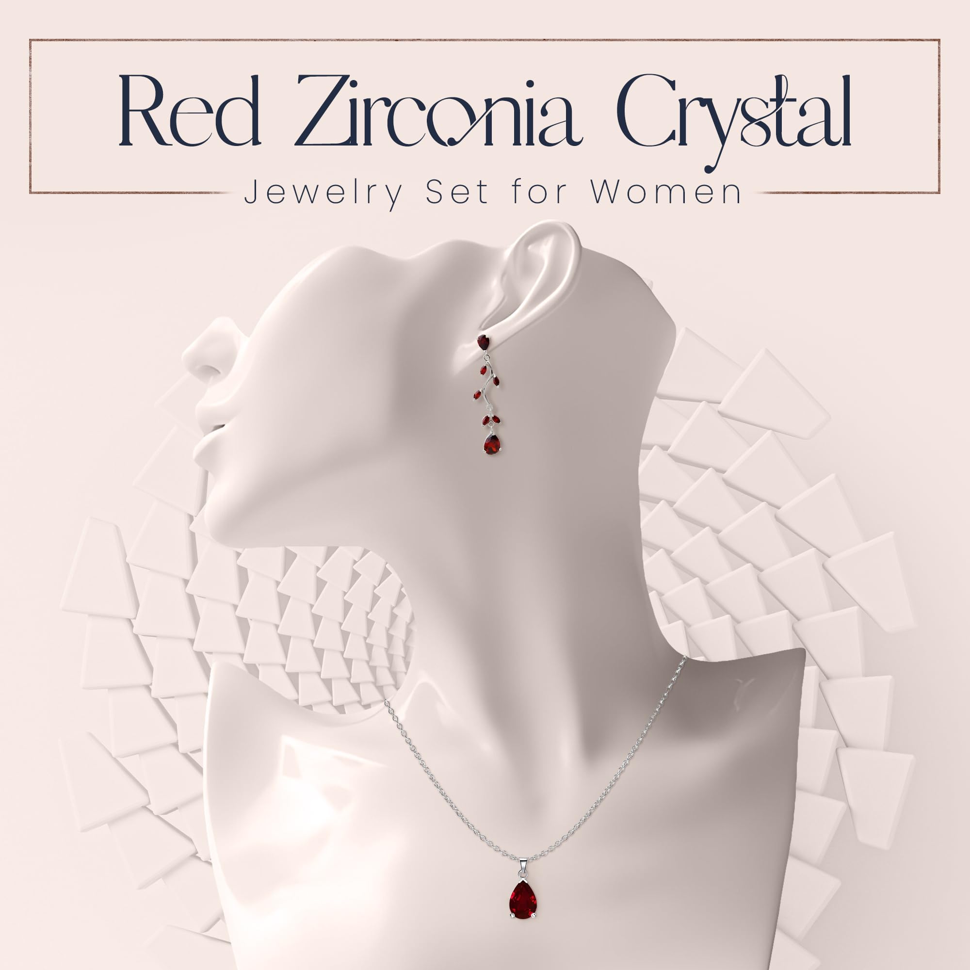 Crystalline Azuria Teardrops Set with Red Zirconia Crystals Necklace 18 inches Dangle Earrings 18K White Gold Plated for Women