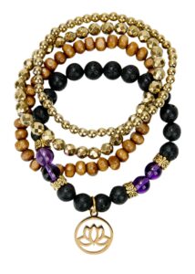 spunkysoul lotus new beginnings bracelet hematite amethyst and lava for healing stack bracelet set collection