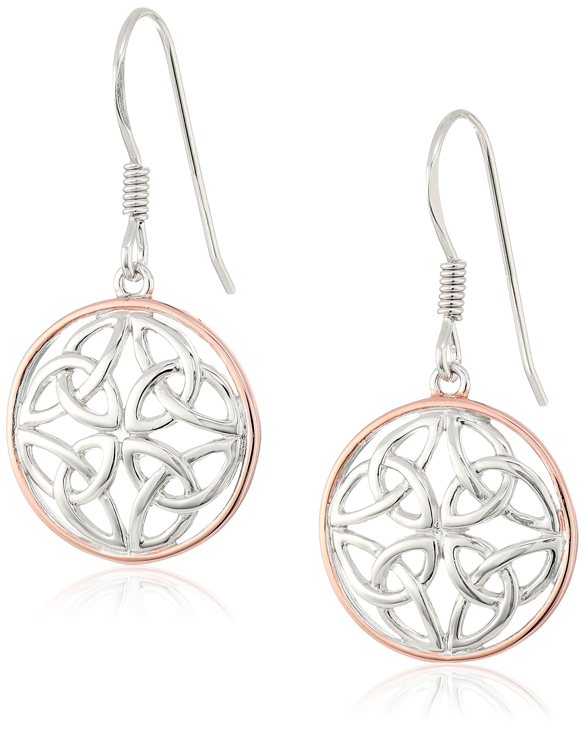 Amazon Essentials 14k Rose Gold Plated Sterling Silver Two Tone Celtic Knot Round Drop Earrings ,(previously Amazon Collection)