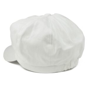 Women's Lightweight 100% Cotton Soft Fit Newsboy Cap with Elastic Back - White